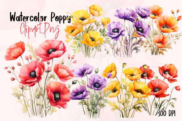 Download Poppy Flowers Watercolor Sublimation - Poppy flowers Collection