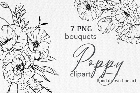 Download Poppy Flowers LINE ART. Poppy CLIPART - Poppy flowers Collection