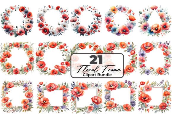 Download Red Poppy Flowers Frame Clipart Bundle - Poppy flowers Collection