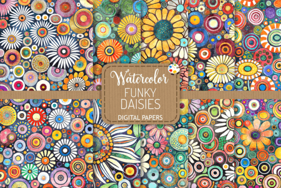 Download Funky Daisy Watercolor Patterns Set 2 - Daisy watercolor Collection