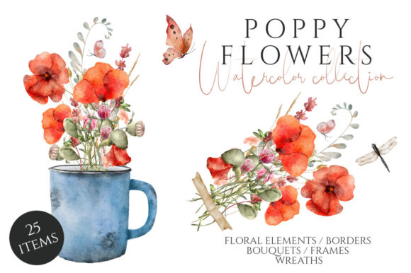 Download Poppy Flowers Watercolor Set - Poppy flowers Collection