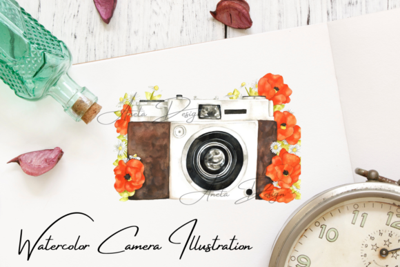 Download Camera with Watercolor Poppy Flowers - Poppy flowers Collection