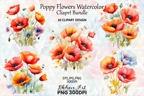 Download Poppy Flowers Watercolor Cliaprt Bundle - Poppy flowers Collection