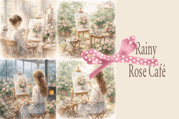 Download Rainy Rose Café Watercolor Collection - Premium Resources