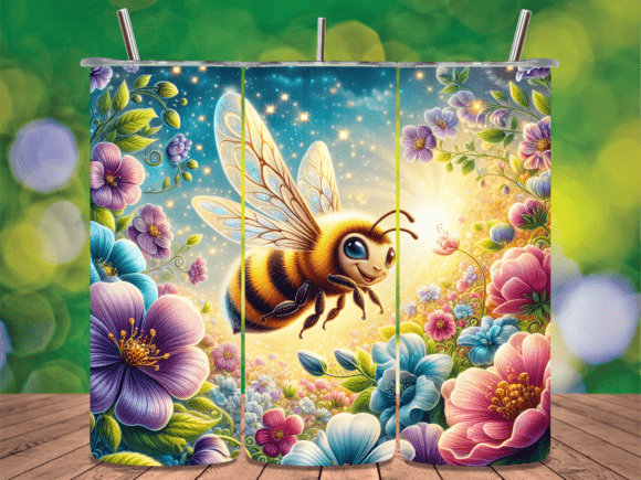 Download Flying Bee Colorful Blossoms Tumbler PNG - Blossom Collection